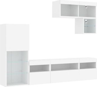 vidaXL vidaXL 6 Piece TV Wall Units with LED White Engineered Wood