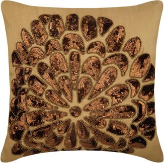 OEM Funda De Almohada De Seda Beige De 40 X 40 Cm, Estampado Floral Natural, Adorno De Lentejuelas, Funda De Almohada De Estilo Moderno - Rosa Del Desiert