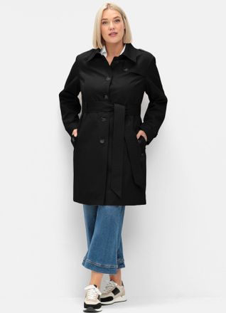 Sheego Trenchcoat SHEEGO, Damen, Gr. 44, schwarz, 64% Baumwolle, 36% Polyester, unifarben, unifarben mit Farbeinsatz, unifarben mit Farbeins&auml;tzen, M&auml;ntel Tre