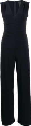 Norma Kamali Draped Blue Jumpsuit With V-Neckline And Fitted Waist