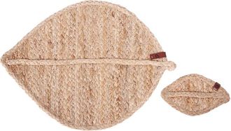 Beliani Conjunto De 12 Manteles Individuales Y Posavasos 30x40/10x15 Cm Yute Natural Hecho A Mano Forma Hoja Comedor Estilo Boho Pepperleaf