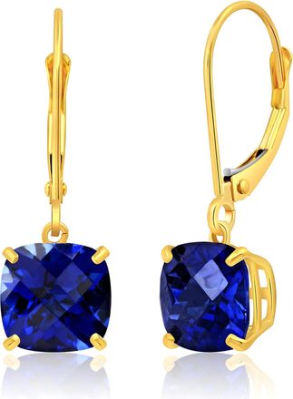 MAX + STONE Solid 14k Yellow or White Gold 8mm Cushion Cut Dangle Gemstone Earrings