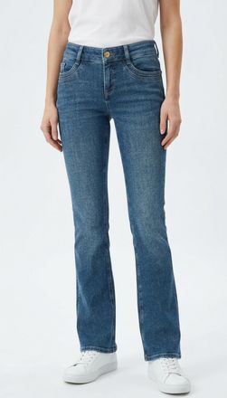 MAC Broeken Bootcut-Jeans MAC DETROIT flared, Damen, Gr. 34, L&auml;nge 30, essential mid blau, Denim/Jeans, Obermaterial: 99% Baumwolle, 1% Elasthan, bootcut fit lang