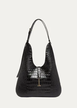 Tom Ford Kara Croc-Embossed Leather Hobo Bag
