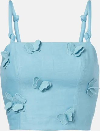 Farm Rio Crop top de lino con parche