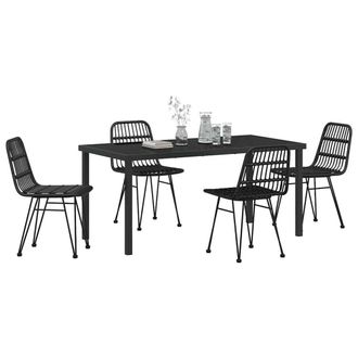 Berkfield Home Modern 5 Piece Garden Dining Set Black Poly Rattan