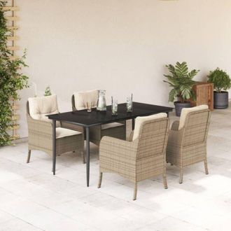 vidaXL Set Comedor De Jard&iacute;n 5 Pzas Con Cojines Rat&aacute;n Sint&eacute;tico Beige Vidaxl