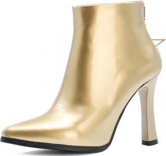 Generic Womens Patent LeatherParty Ankle Boots with Stiletto Heel & Pointed Toe, Casual & Evening Wear,Gold,7.5 UK