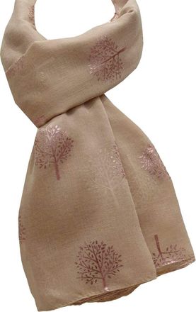 World of Shawls Silver Foil Mulberry Tree Print Fashion Scarf (Gold With Pink Foil Mulberry Tree)