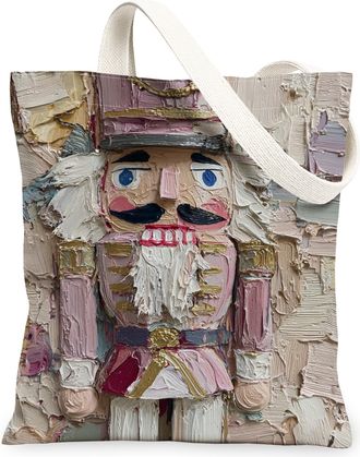 Generic Nutcracker Canvas Tote Bags, Holiday Art Pattern Reusable Grocery Bags, Vintage Lightweight Washable Shoulder Strap Canvas, Peach, 13x15 Inch