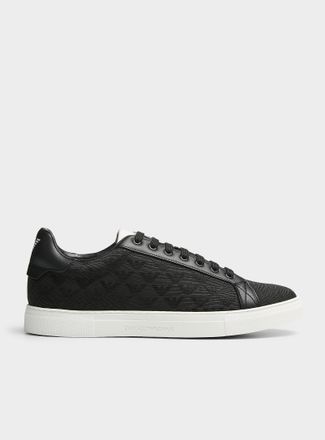 Emporio Armani Mens Black jacquard monogram sneakers Men