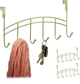 Relaxdays Relaxdays Set of 3 Hanging Coat Racks, 6 Door Hooks, Convenient Storage, Hallway, Bedroom or Bathroom, 20x40x9 cm, Gold