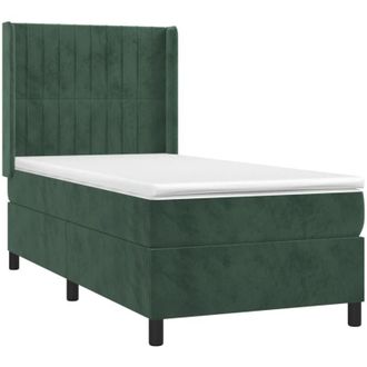 vidaXL Vidaxl - Cama Box Spring Colch&oacute;n Y Led Terciopelo Verde Oscuro 100x200cm