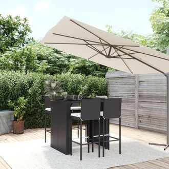 vidaXL Mesa Y Taburetes Altos Jard&iacute;n 5 Pzas Y Cojines Rat&aacute;n Pe Negro Vidaxl