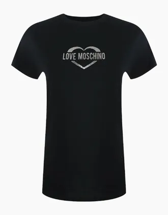 Love Moschino Womens Love Moschino Shiny Heart Logo Black T-Shirt - Size: 18/16