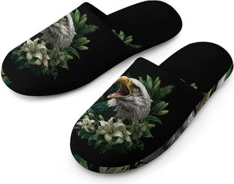 Generic Roaring Eagle1 Green Lily Flowers Mens House Slippers Slip Indoor Slipper On Shoes Warm Outdoor