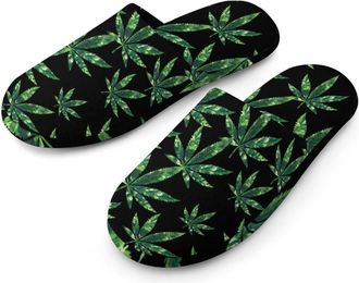 Generic Abstract Weed Mens Flannel Slipper Soft Comfy House Shoes Non Slip Winter Warm Indoor Outdoor Slippers