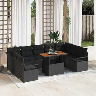 vidaXL Vidaxl - Conjunto De Sof&aacute; De Jard&iacute;n Con Coj&iacute;n 10 Pcs Negro, Marr&oacute;n