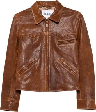 Re/Done Dev Jacket - Dames - Leren en Su&egrave;de Jassen - Bruin - M - Leer - Jassen