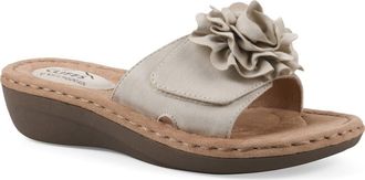 White Mountain Casmyn Floral Mini Wedge Sandal - Wide Width Available in Off-White/Fabric at Nordstrom Rack, Size 7.5
