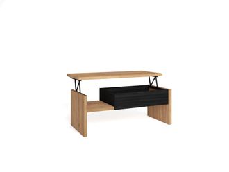 Skraut Home Mesa de centro elevable efecto madera roble y negro 110x50x45cm