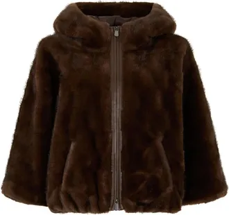 Pinko Pinko, Jassen, Dames, Bruin, L, Polyester, Eco-bontjas met capuchon