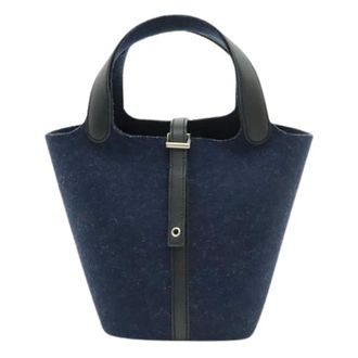 Herm&egrave;s Borsa a mano Picotin Lock PM Pre-owned in Feltro e Pelle - - Pre-owned - Donna - Blu - ONE SIZE