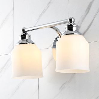 Jonathan Y Designs Lydia 14 2-Light Iron/Frosted Glass Farmhouse Cottage LED Vanity Light