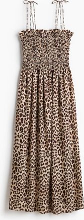 H&M Tr&auml;gerkleid mit gesmoktem Oberteil - Beige/Leopardenprint