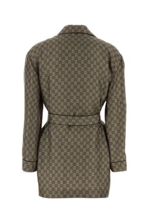 Gucci Womens Gg-Monogram Silk Twill Blazer Beige Blazers