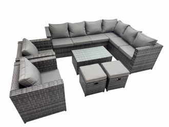 Fimous Rattan Garden Furniture Set with 2 Chairs 2 Small Stools in Dark Grey