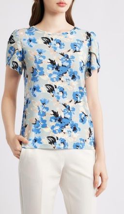 Anne Klein Floral Tulip Sleeve Top in Soft Aloe Multi at Nordstrom, Size Small P