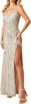 Rachel Allan Glimmering Effect One-Shoulder Prom Dress In Silver