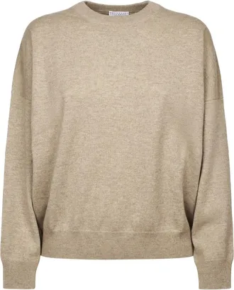 Brunello Cucinelli Truien & Vesten, Dames, Beige, S, Kasjmier, Girocollo M/L