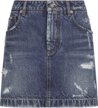 Dolce & Gabbana distressed-finish denim miniskirt - women - Cotton - 48 - Blue