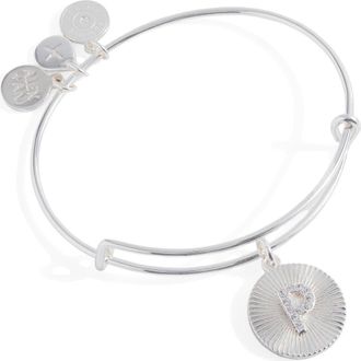 Alex and Ani Pave Starburst Texture Initial Bangle Bracelet in Silver - P at Nordstrom
