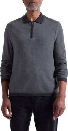 Bugatchi Long Sleeve Merino Wool Quarter Zip Polo Sweater in Heather Grey at Nordstrom Rack, Size Xx-Large