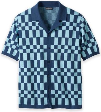 Paul Fredrick Cotton Button Front Camp Sweater in Blue Multi at Nordstrom, Size Xx-Large
