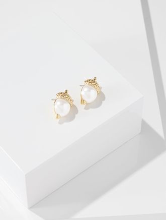 Talbots Pearl Acorn Stud Earrings - Ivory Pearl / Gold - 001 Talbots