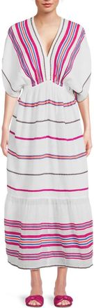 Lemlem Leila Plunge Midi Dress In Zelele Orchid Stripe