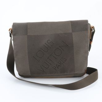 Louis Vuitton Green Khaki Leather Canvas Messenger Bag Shoulder Bag (Pre-Owned)
