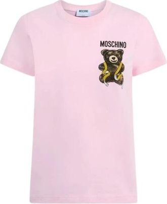 Moschino Teddy Bear Cotton Jersey T-Shirt - female - Moschino - T-Shirts - Pink - 2XS - Tops