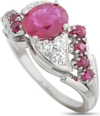Luxury Bazaar 18K White Gold 0.24ct Diamond and Ruby Ring MF21-051826