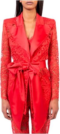 Doris S Rode Elegante Jas van Kant - Dames - Blazers - Rood - M - Leer - Jassen