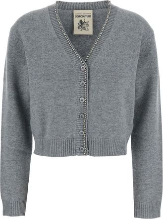 Semicouture Cropped Cashmere Blend Cardigan With Embellished Placket