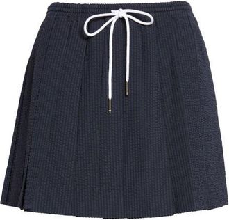Thom Browne Pleated Wool Seersucker Miniskirt in Navy at Nordstrom, Size 10 Us