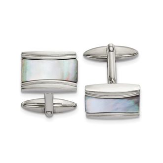 Diamond2Deal Stainless Steel Polished Rectangle Mother of Pearl Cufflinks