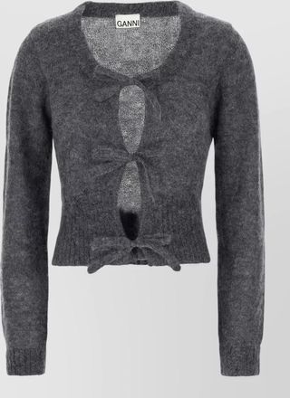 Ganni mohair wool blend bow-detail cardigan