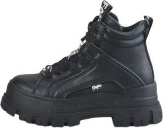 Buffalo Zwarte veganistische mid-top schoenen - Dames - Veterlaarzen - Zwart - 38 EU - Leer - Schoenen