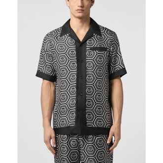 Philipp Plein Silk Bowling Shirt Monogram 70S Men in Black at Nordstrom, Size Xxx-Large